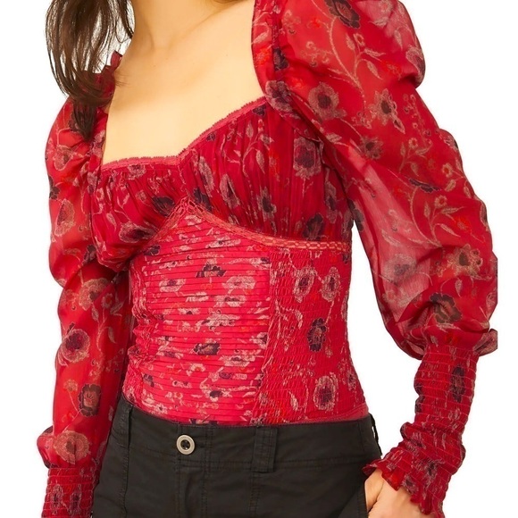 Free People Tops - FREE PEOPLE Intimately red floral bodysuit. Size M